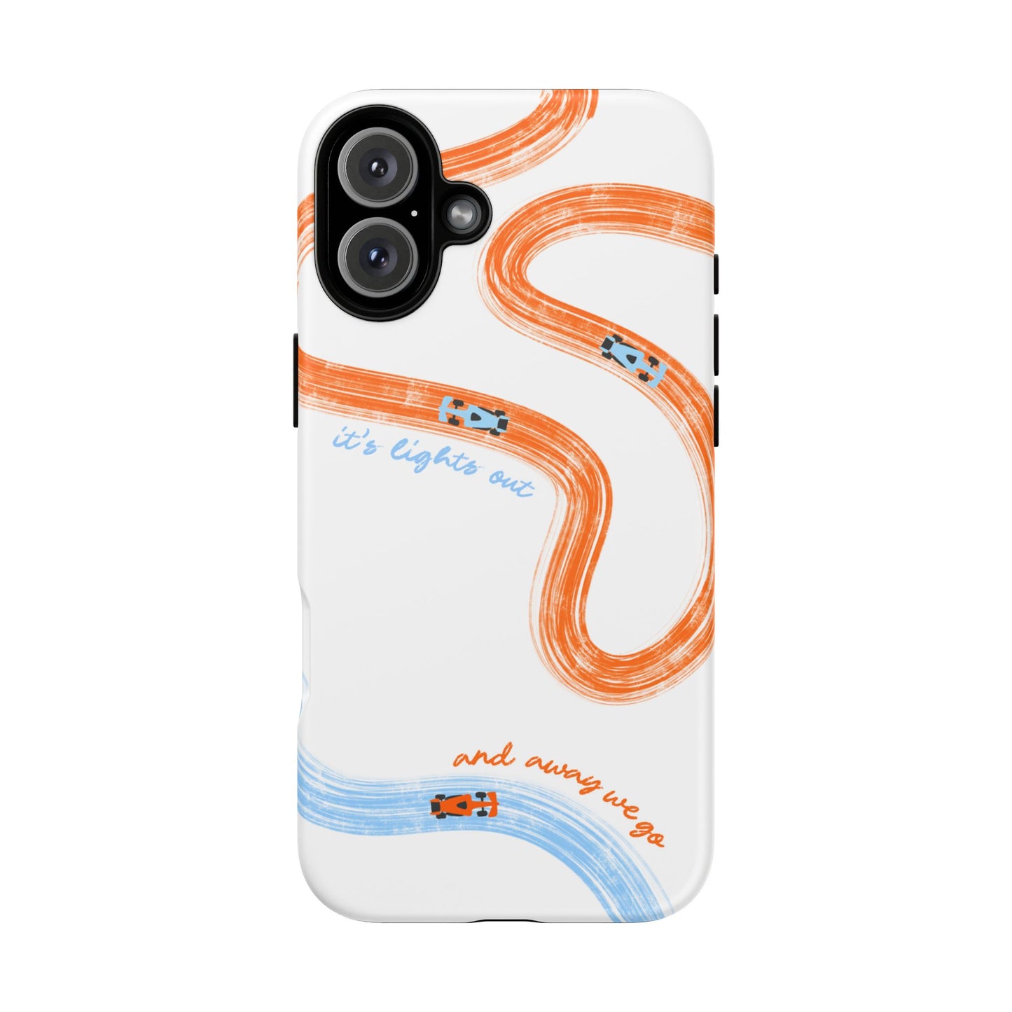 McLaren F1 Phone Case Orange and Blue Painted "its lights out and away we go", Trendy F1 Gift, Formula 1 Gift, Cute F1 Phone Case