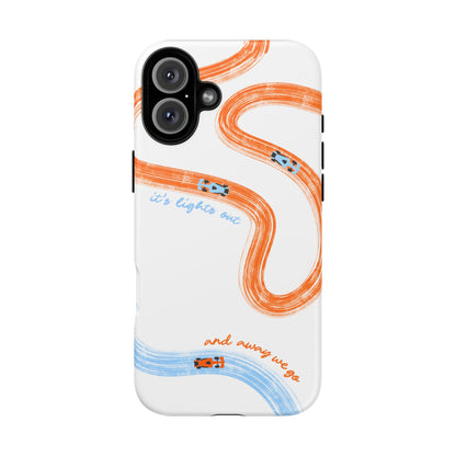 McLaren F1 Phone Case Orange and Blue Painted "its lights out and away we go", Trendy F1 Gift, Formula 1 Gift, Cute F1 Phone Case