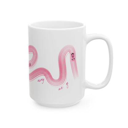 Pink Painted F1  It's Lights Out and Away We Go Mug, Unique Gift for Coffee Lovers, Whimsical Formula 1 Gift