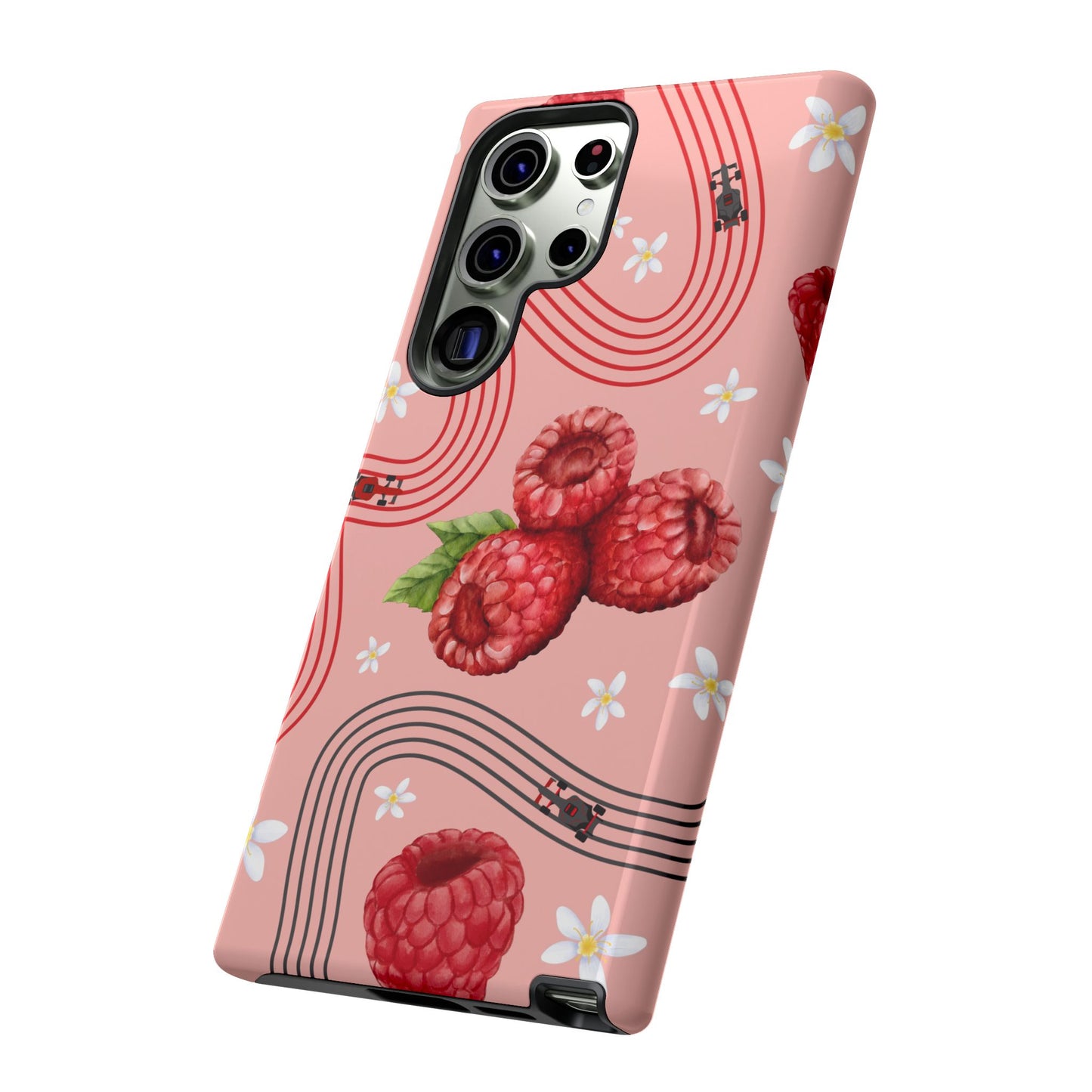 Red F1 Haas and Raspberries Phone Case, Trendy F1 Gift, Formula 1 Gift, Cute Fruit F1 Phone Case, Unique Phone Case