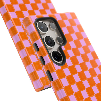Simply Lovely Orange and Pink Checkered F1 Phone Case Design, Trendy F1 Gift, Formula 1 Gift, Cute F1 Phone Case