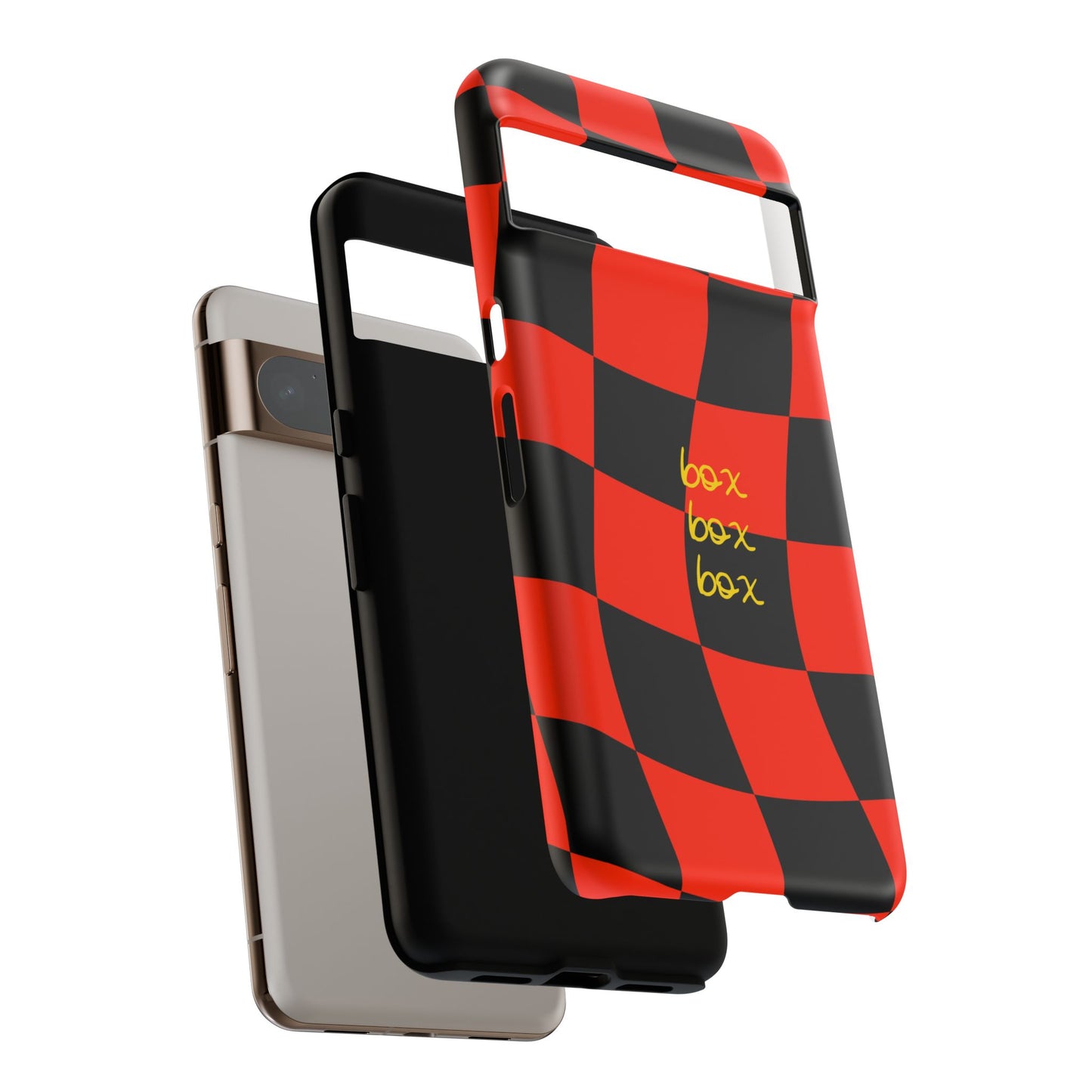 F1 Ferrari Black and Red Checkered Phone Case, Box Box Box F1 Phone Case