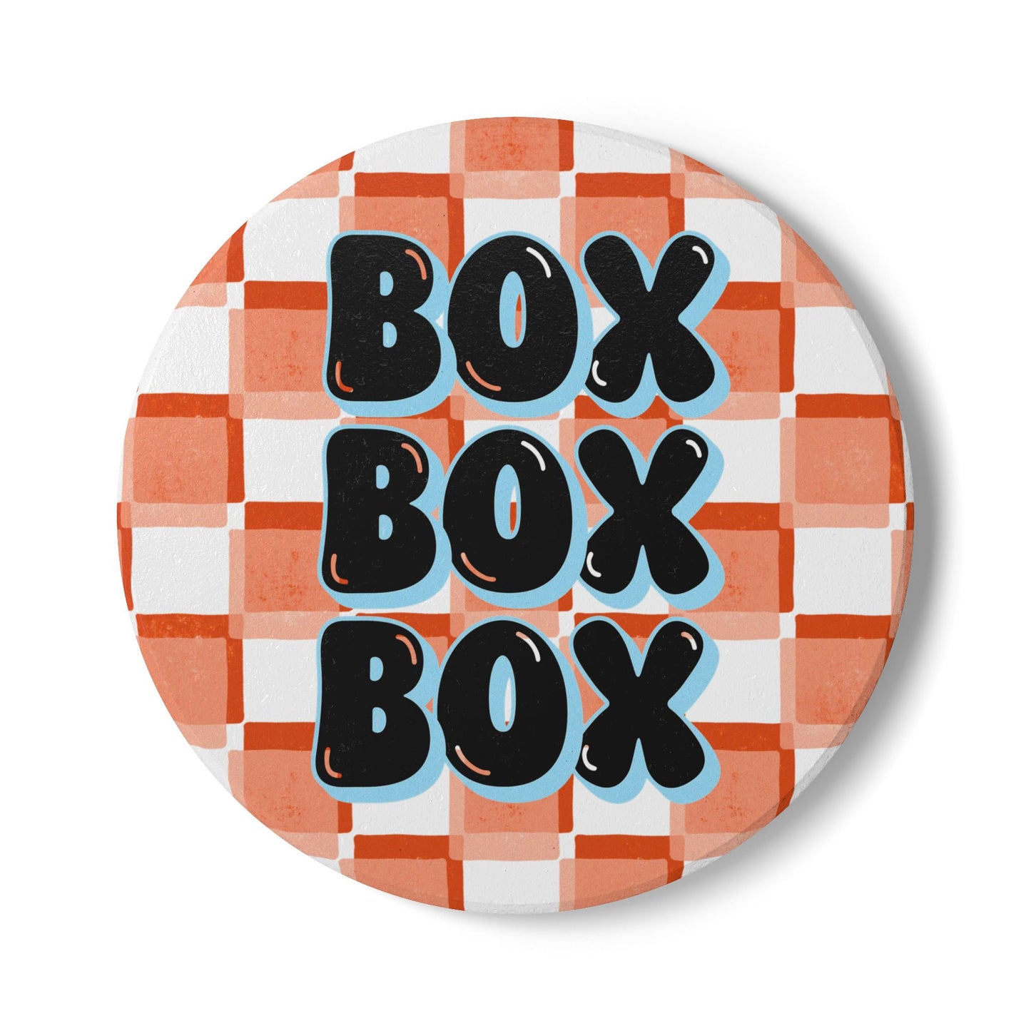 McLaren F1 Orange and Blue Checkered Ceramic Coaster | Curved Tracks with Tiny Cars