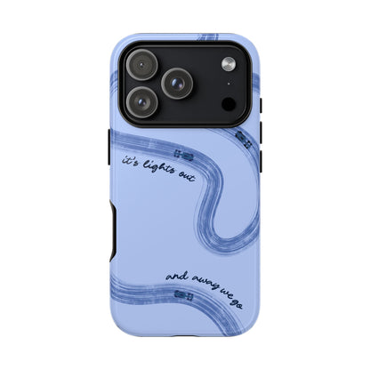 F1 Phone Case Monochrome Blue Painted "its lights out and away we go", Trendy F1 Gift, Formula 1 Gift, Cute F1 Phone Case, Phone Case