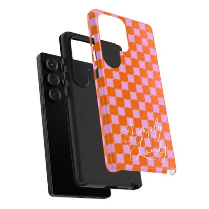 Simply Lovely Orange and Pink Checkered F1 Phone Case Design, Trendy F1 Gift, Formula 1 Gift, Cute F1 Phone Case