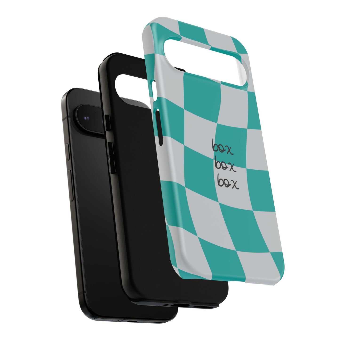 Mercedes Teal and Grey Checkered F1 Phone Case, Box Box Box F1 Phone Case
