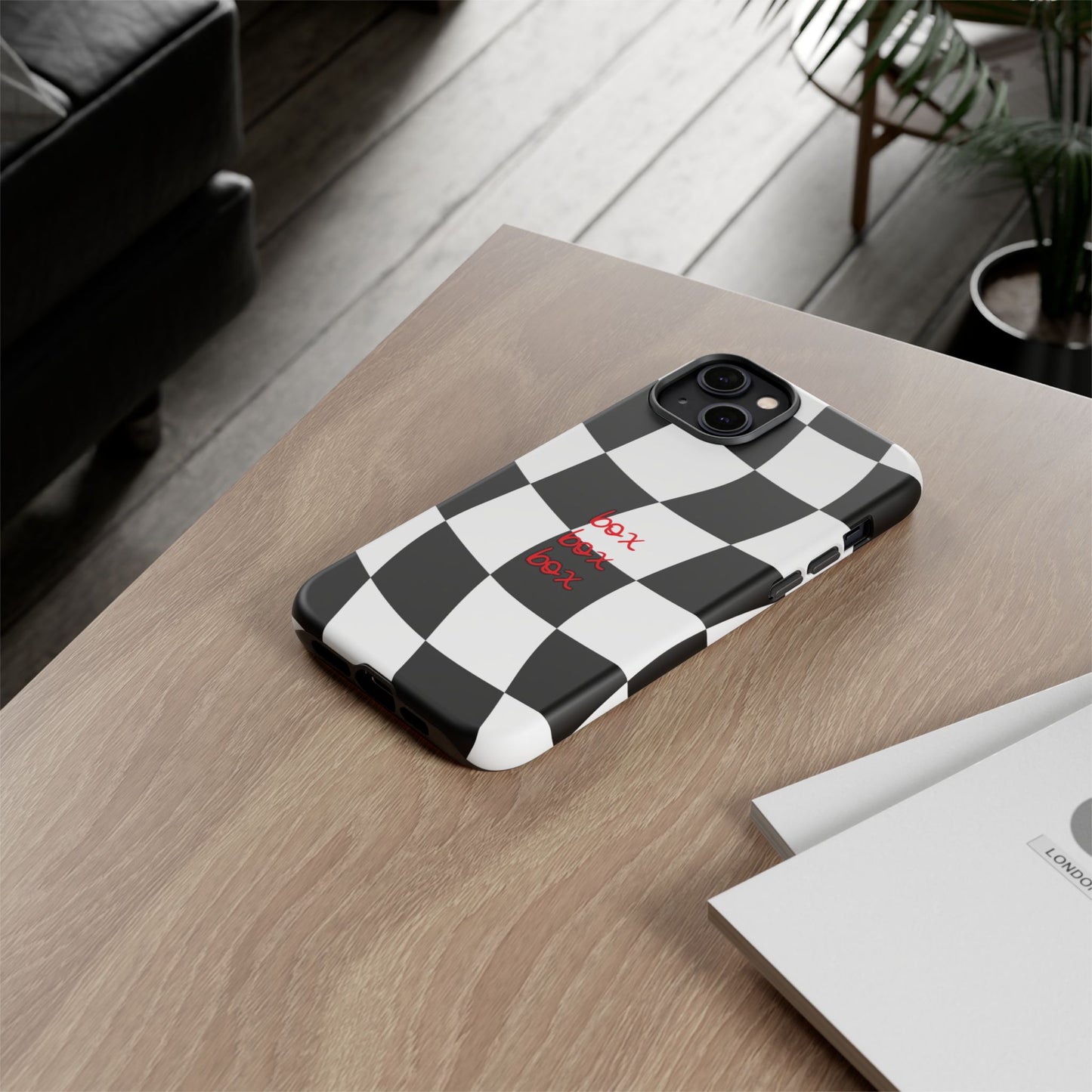 Black and Red Checkered F1 Phone Case, Box Box Box F1 Phone Case