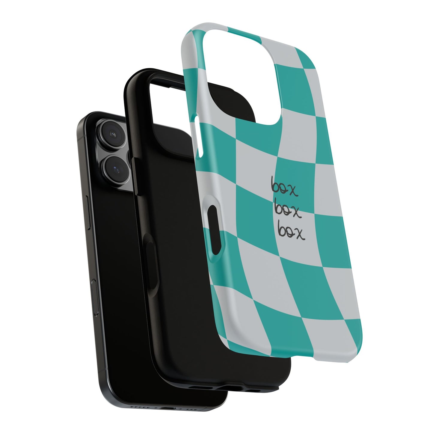 Mercedes Teal and Grey Checkered F1 Phone Case, Box Box Box F1 Phone Case