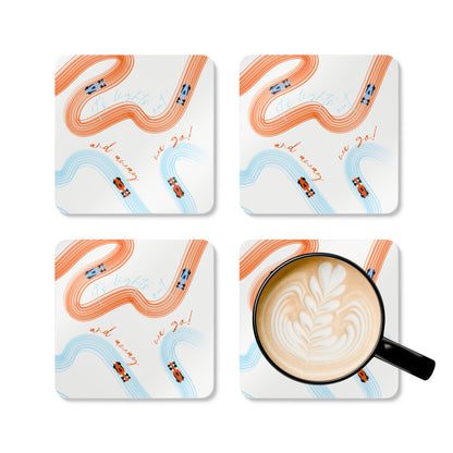 F1 McLaren Orange and Blue Corkwood Coaster Set of 4 | Formula 1 Coaster Set