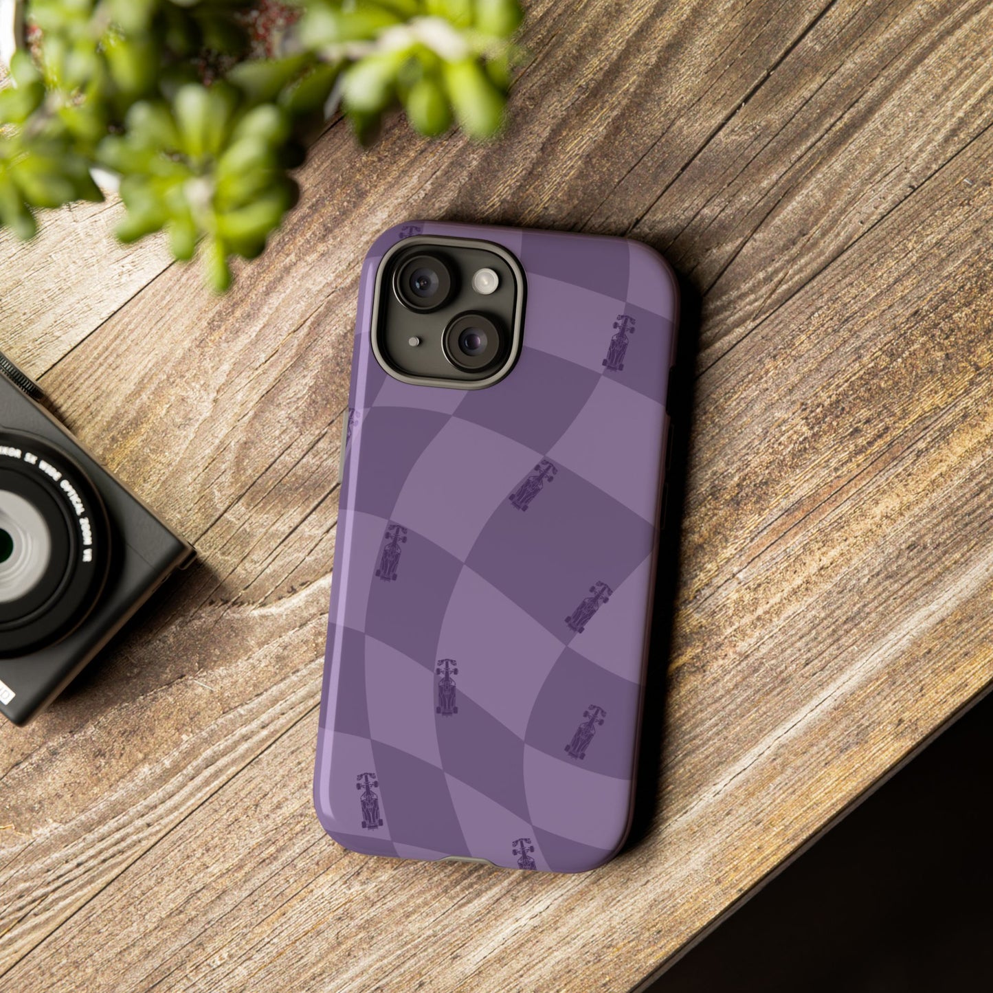 F1 Phone Case Purple Checkered Design, Trendy F1 Gift, Formula 1 Gift, Cute F1 Phone Case, Unique Formula One Phone Case