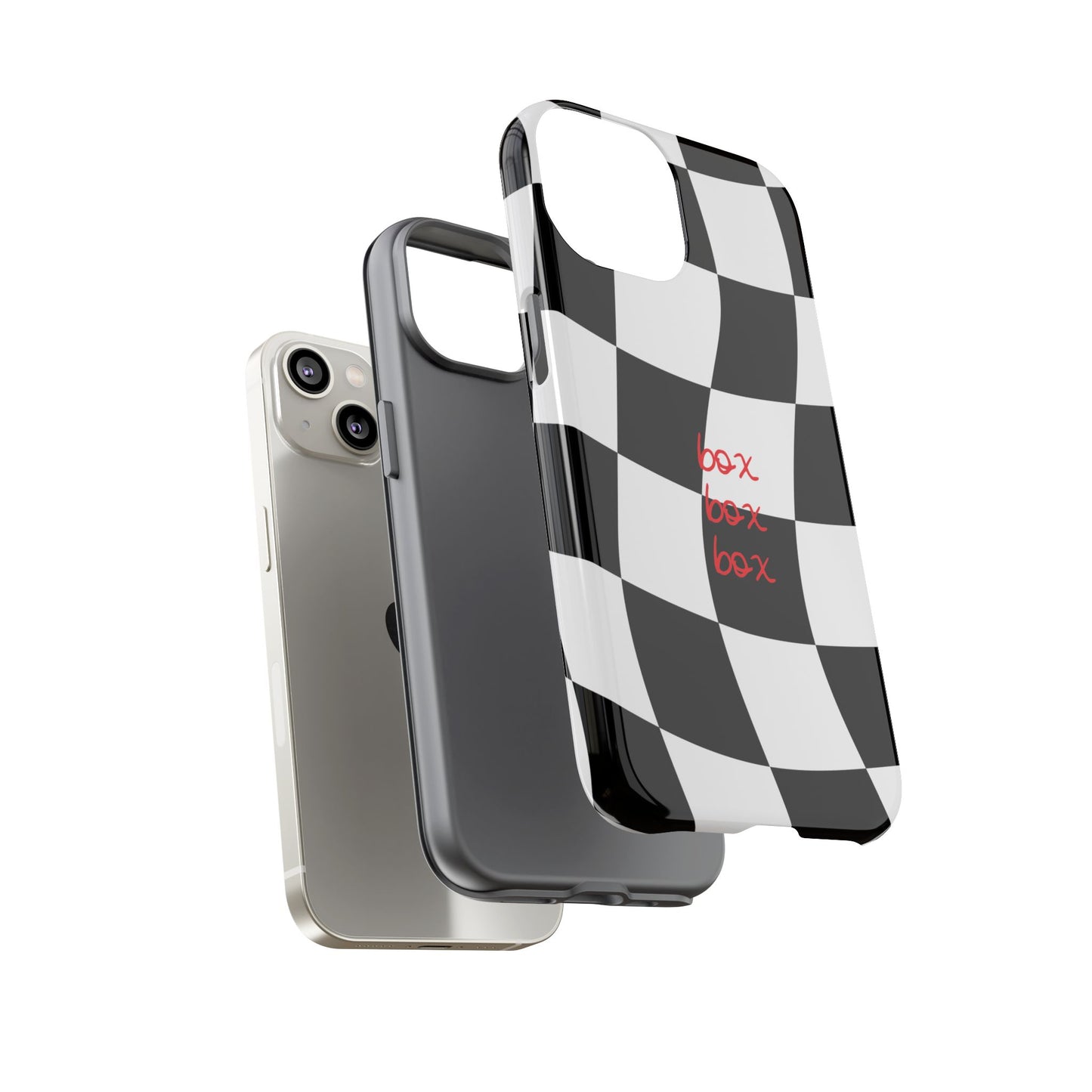 Black and Red Checkered F1 Phone Case, Box Box Box F1 Phone Case