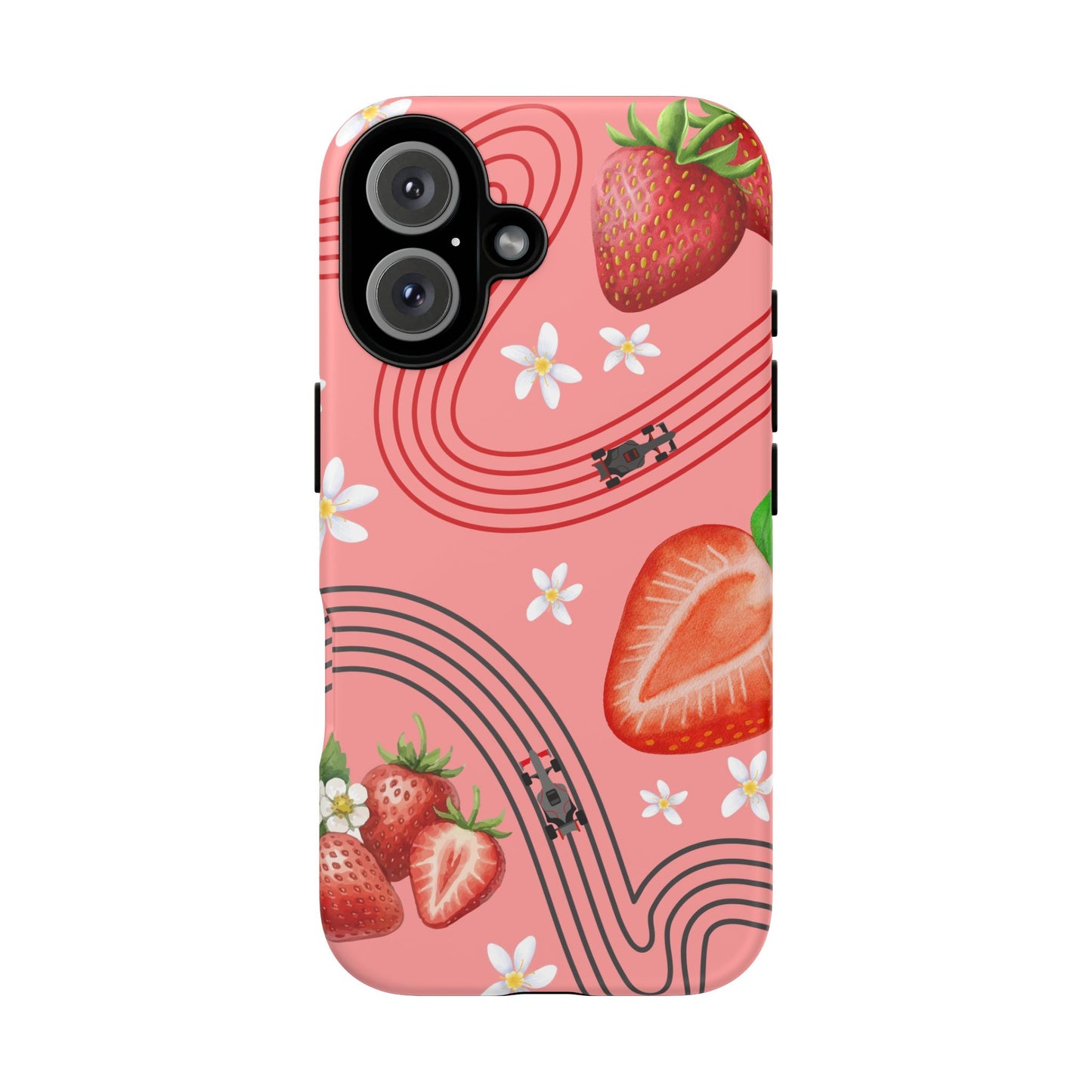 Red F1 Audi and Strawberries Phone Case, Trendy F1 Gift, Formula 1 Gift, Cute Fruit F1 Phone Case, Unique Phone Case