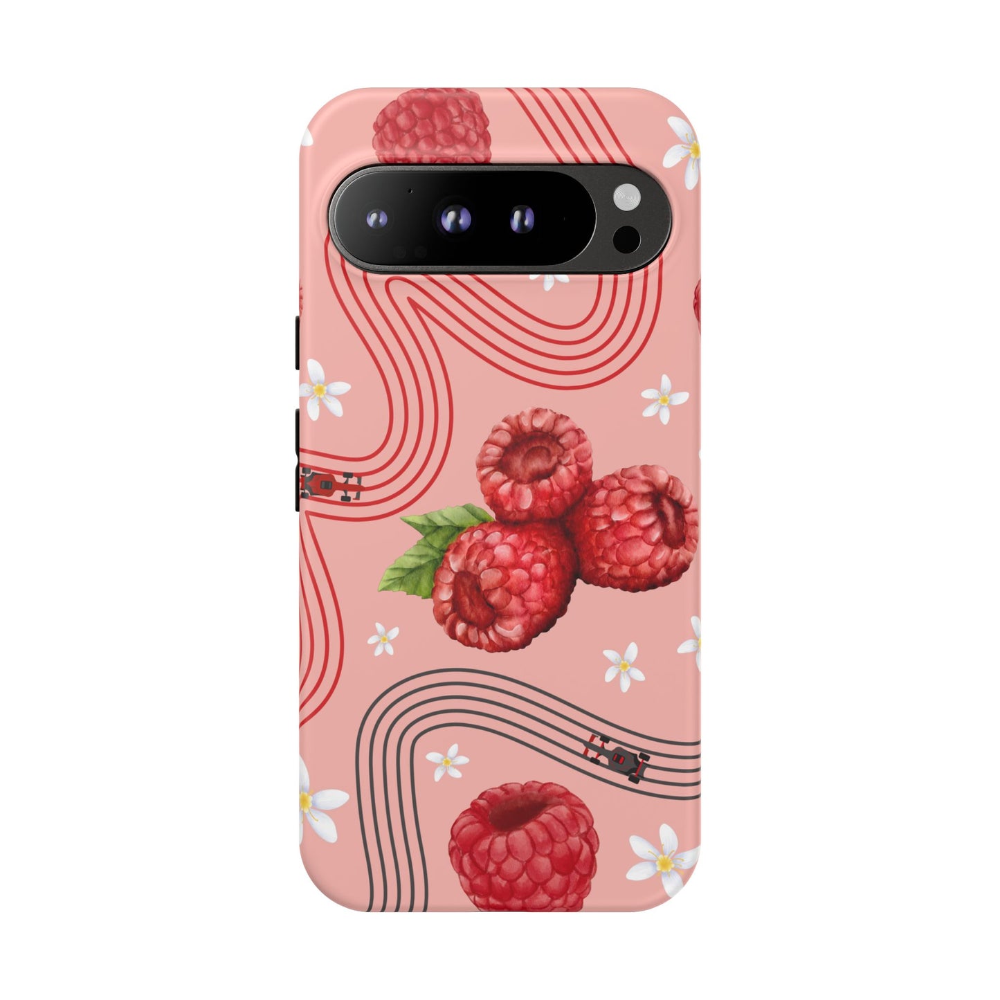 Red F1 Haas and Raspberries Phone Case, Trendy F1 Gift, Formula 1 Gift, Cute Fruit F1 Phone Case, Unique Phone Case
