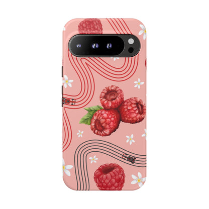 Red F1 Haas and Raspberries Phone Case, Trendy F1 Gift, Formula 1 Gift, Cute Fruit F1 Phone Case, Unique Phone Case