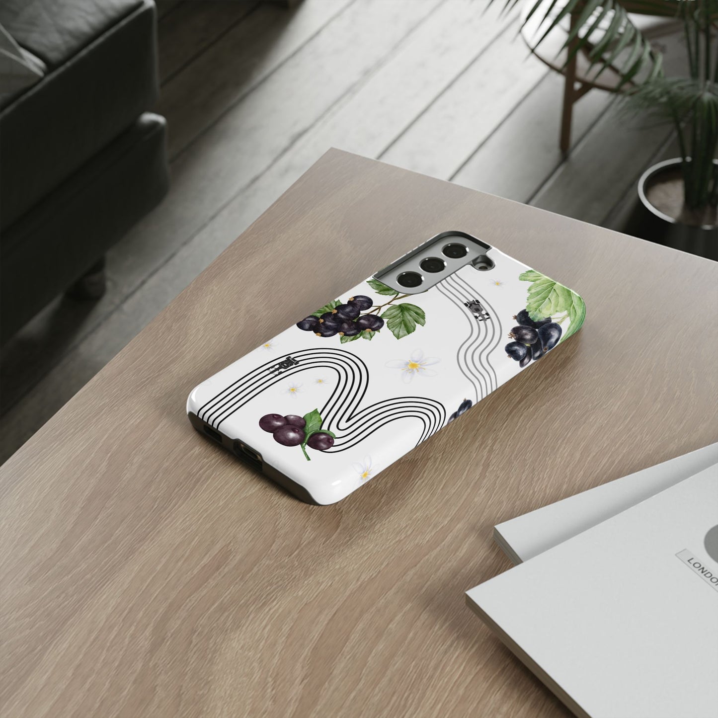 F1 Cadillac and Black Currants Phone Case, Trendy F1 Gift, Formula 1 Gift, Cute Fruit F1 Phone Case, Unique Phone Case