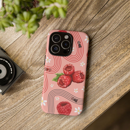 Red F1 Haas and Raspberries Phone Case, Trendy F1 Gift, Formula 1 Gift, Cute Fruit F1 Phone Case, Unique Phone Case