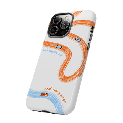 McLaren F1 Phone Case Orange and Blue Painted "its lights out and away we go", Trendy F1 Gift, Formula 1 Gift, Cute F1 Phone Case
