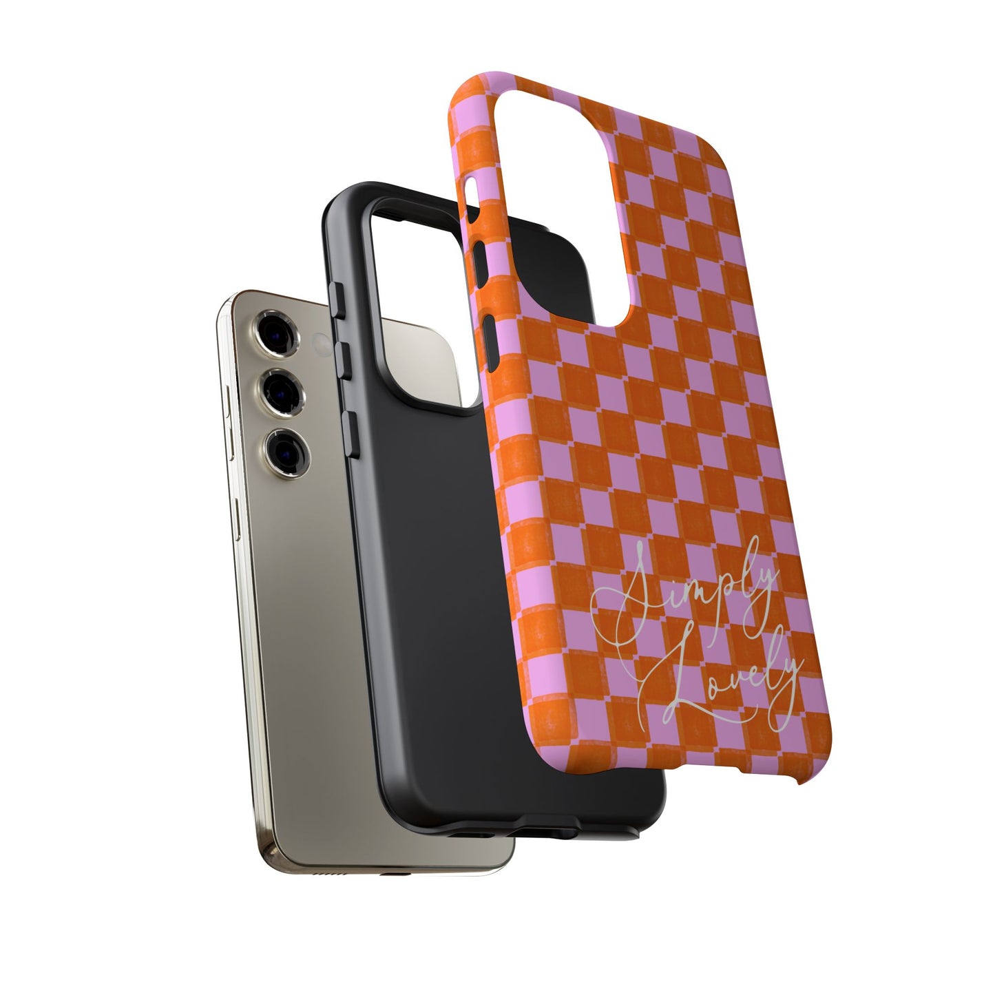 Simply Lovely Orange and Pink Checkered F1 Phone Case Design, Trendy F1 Gift, Formula 1 Gift, Cute F1 Phone Case