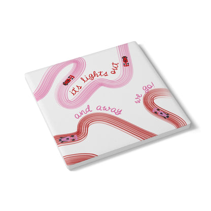 Red and Pink F1 Ceramic Coaster | Curved Tracks with Tiny Cars