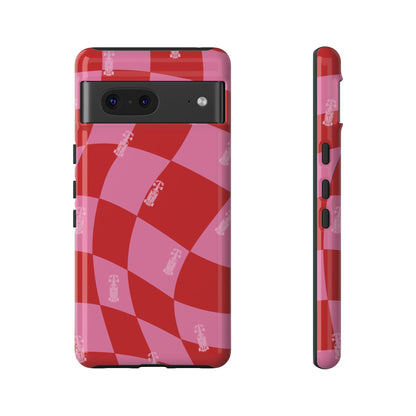F1 Phone Case Pink and Red Checkerboard Design, Trendy F1 Gift, Girly Formula 1 Gift, Cute F1 Phone Case, Unique Formula One Phone Case