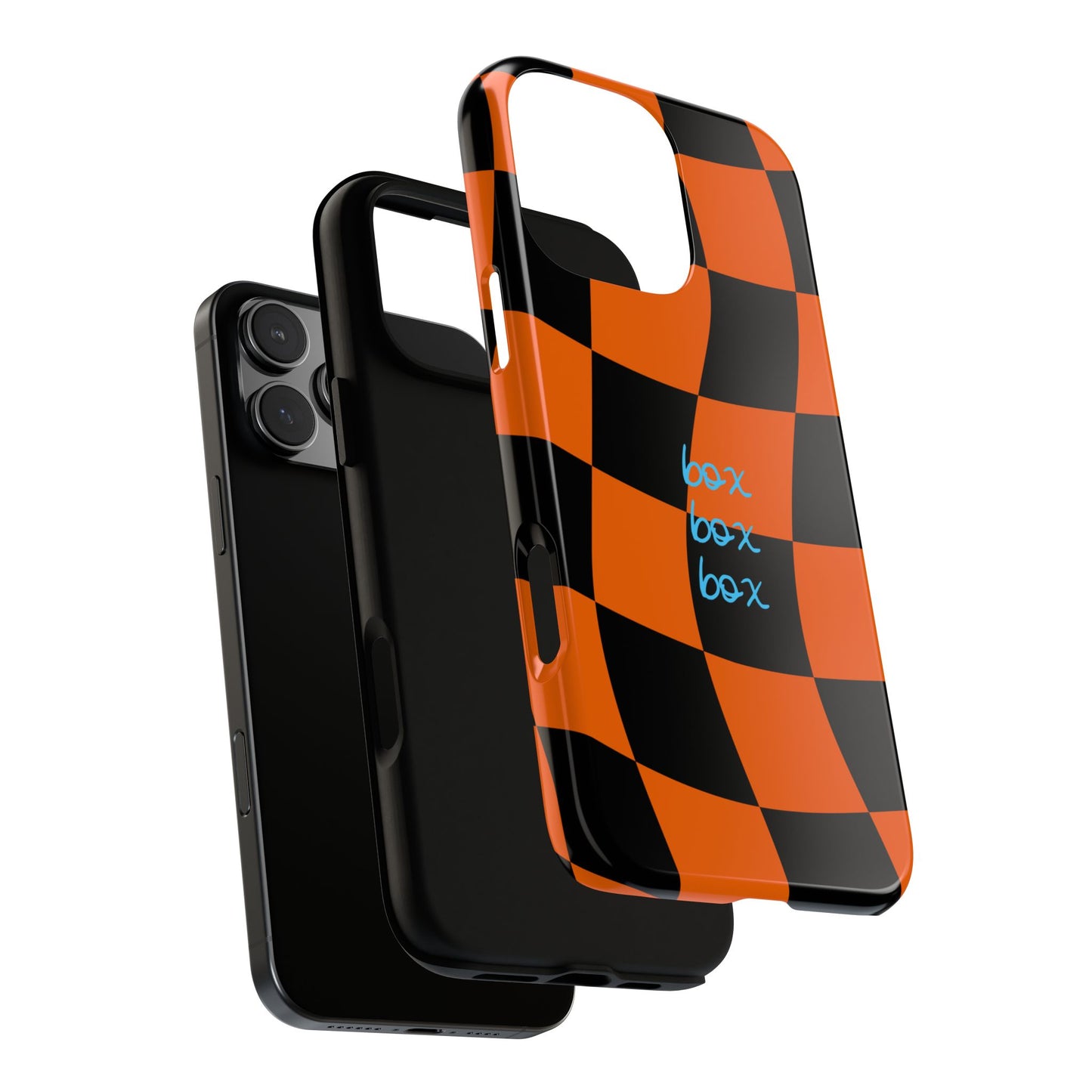 McLaren Orange and Black Checkered F1 Phone Case, Box Box Box F1 Phone Case