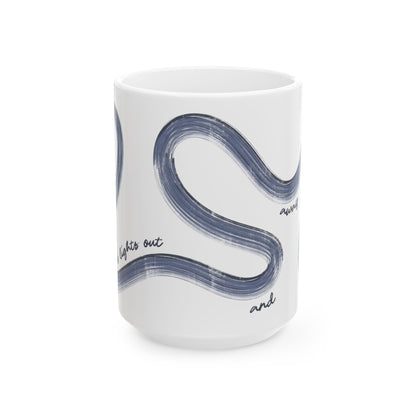 Blue F1 Painted It's Lights Out and Away We Go Mug, Unique Gift for Coffee Lovers, Whimsical Formula 1 Gift