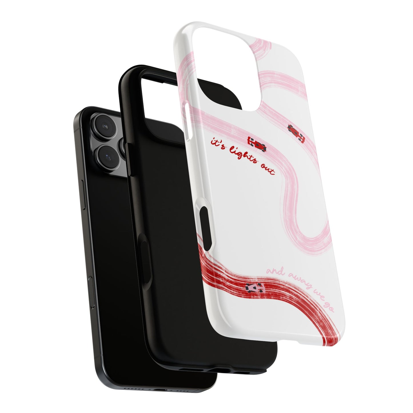 F1 Phone Case Pink and Red Painted "its lights out and away we go", Trendy F1 Gift, Formula 1 Gift, Cute F1 Phone Case, Unique Phone Case