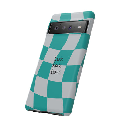 Mercedes Teal and Grey Checkered F1 Phone Case, Box Box Box F1 Phone Case