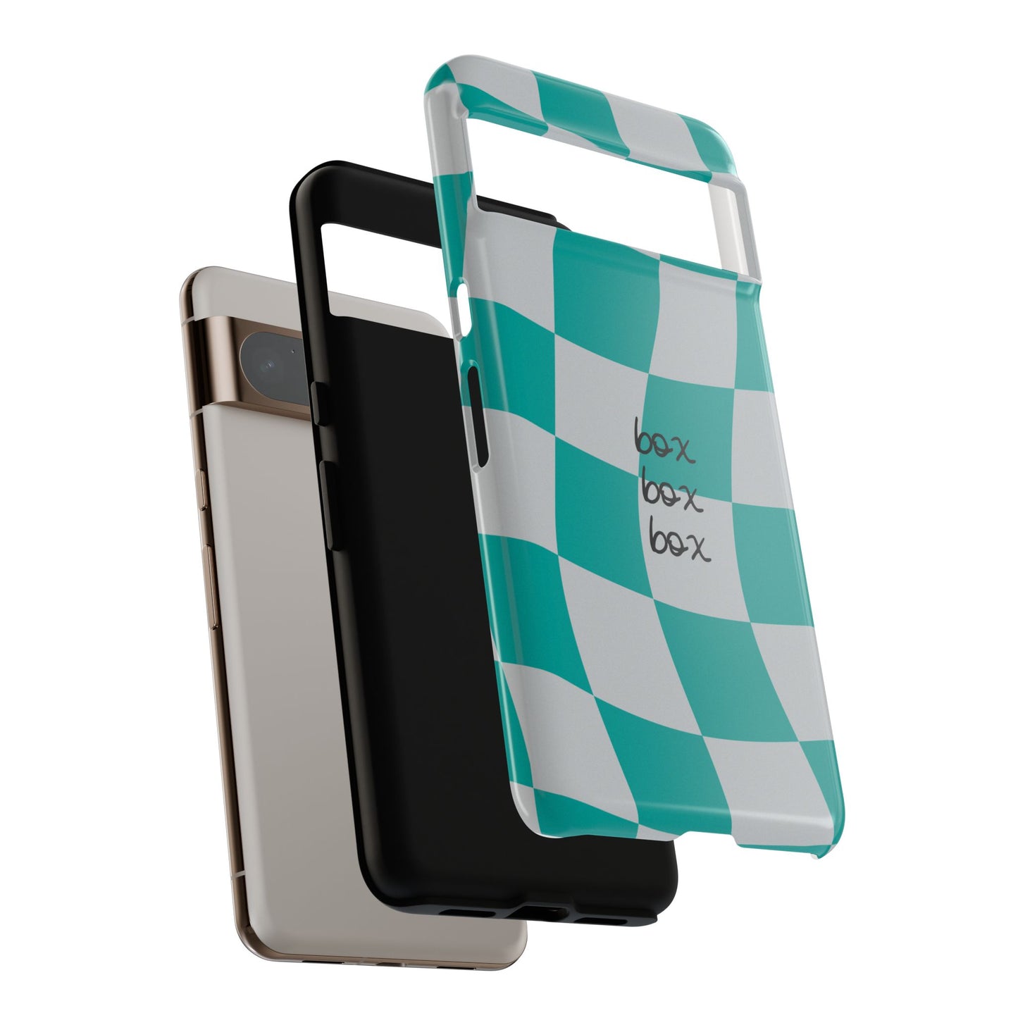 Mercedes Teal and Grey Checkered F1 Phone Case, Box Box Box F1 Phone Case