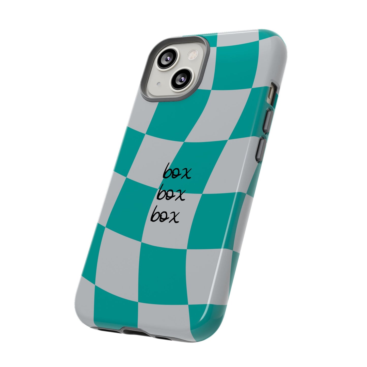 Mercedes Teal and Grey Checkered F1 Phone Case, Box Box Box F1 Phone Case