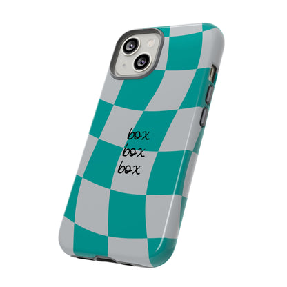 Mercedes Teal and Grey Checkered F1 Phone Case, Box Box Box F1 Phone Case