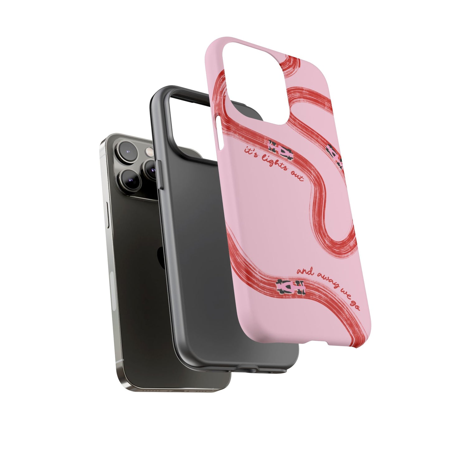 F1 Phone Case Pink and Red Painted "its lights out and away we go", Trendy F1 Gift, Formula 1 Gift, Cute F1 Phone Case, Unique Phone Case