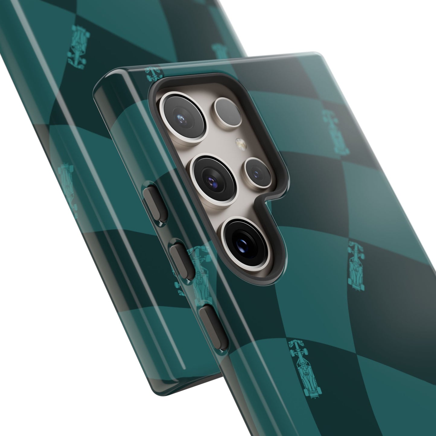 F1 Phone Case Teal Checkered Design, Trendy F1 Gift, Formula 1 Gift, Cute F1 Phone Case, Unique Formula One Phone Case