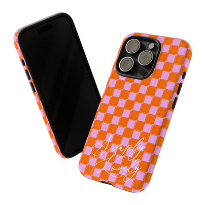 Simply Lovely Orange and Pink Checkered F1 Phone Case Design, Trendy F1 Gift, Formula 1 Gift, Cute F1 Phone Case