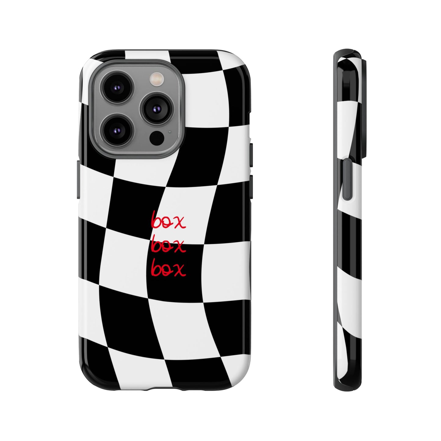 Black and Red Checkered F1 Phone Case, Box Box Box F1 Phone Case