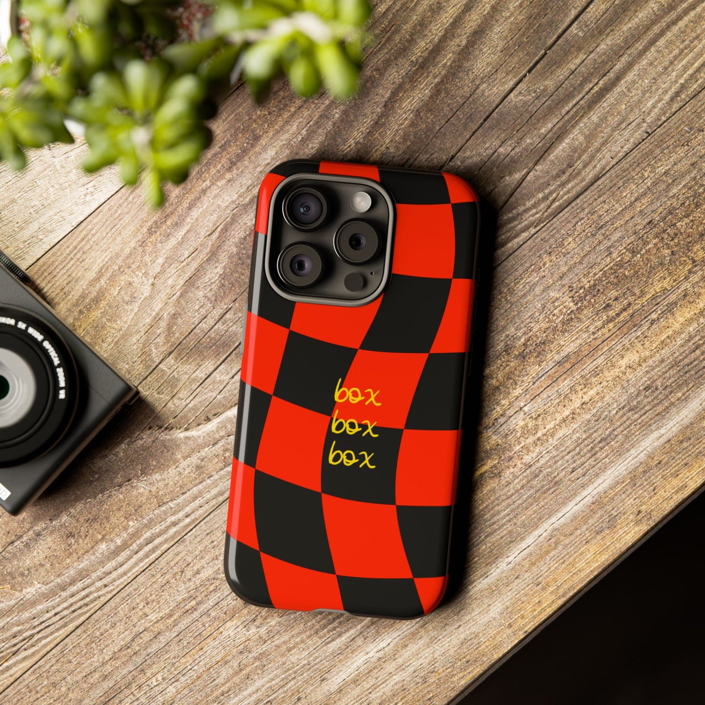 F1 Ferrari Black and Red Checkered Phone Case, Box Box Box F1 Phone Case