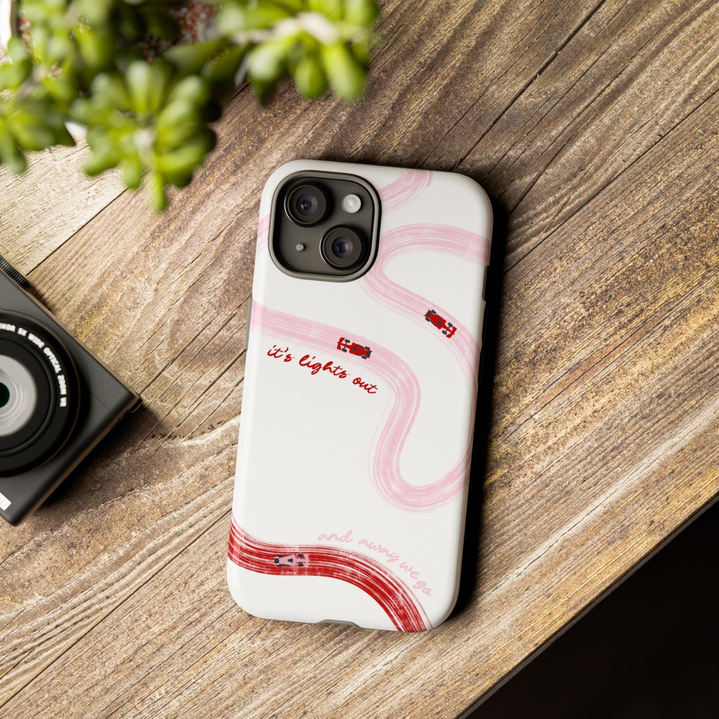 F1 Phone Case Pink and Red Painted "its lights out and away we go", Trendy F1 Gift, Formula 1 Gift, Cute F1 Phone Case, Unique Phone Case