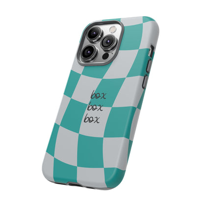 Mercedes Teal and Grey Checkered F1 Phone Case, Box Box Box F1 Phone Case
