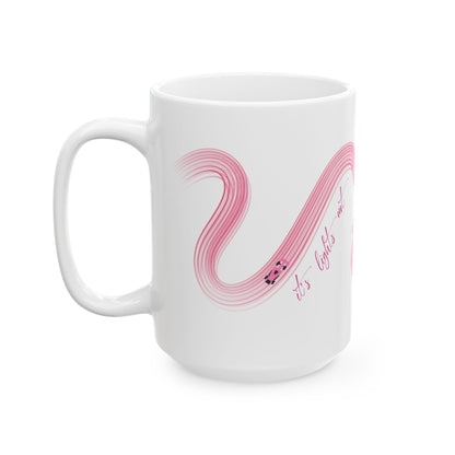 Pink Painted F1  It's Lights Out and Away We Go Mug, Unique Gift for Coffee Lovers, Whimsical Formula 1 Gift