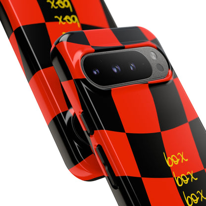 F1 Ferrari Black and Red Checkered Phone Case, Box Box Box F1 Phone Case