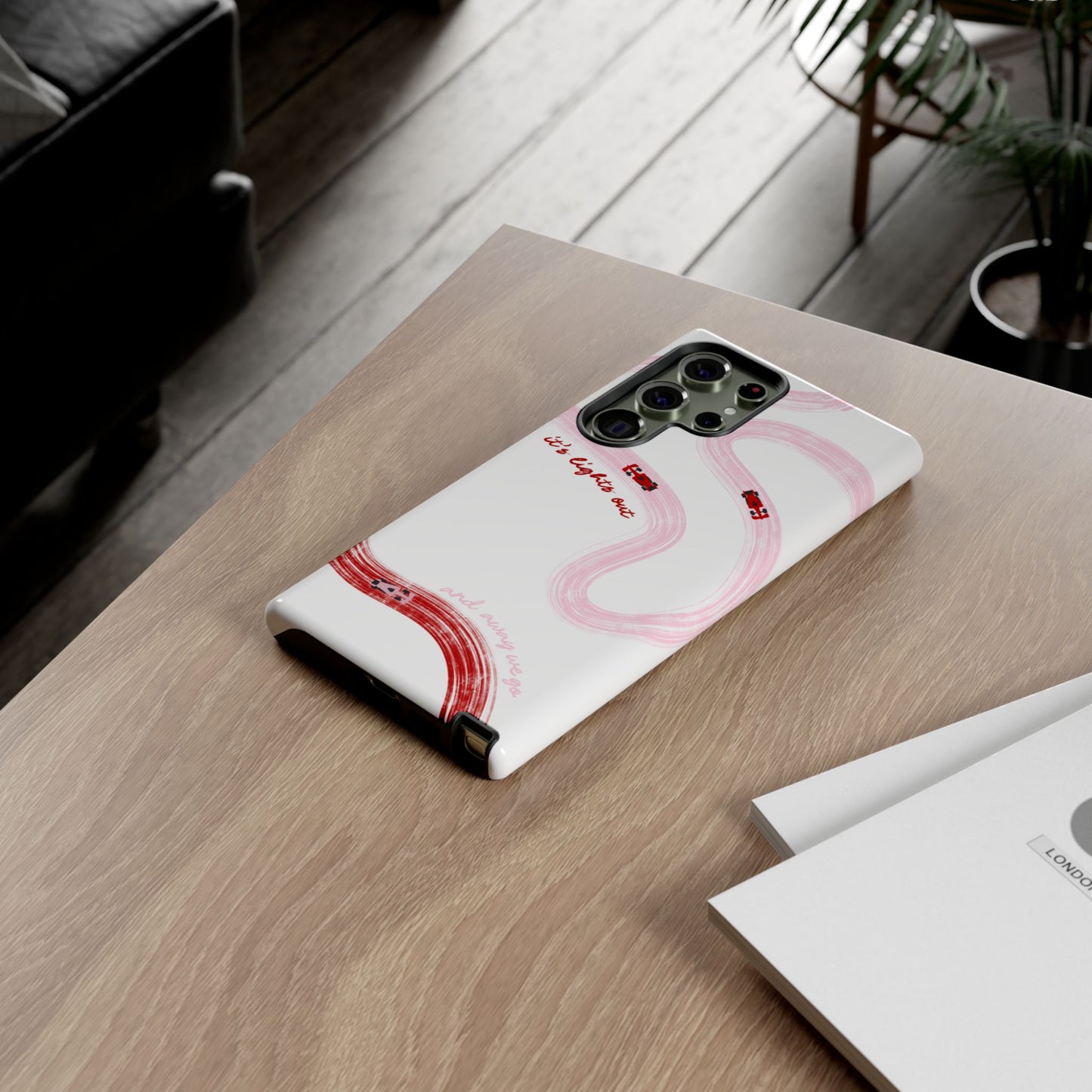 F1 Phone Case Pink and Red Painted "its lights out and away we go", Trendy F1 Gift, Formula 1 Gift, Cute F1 Phone Case, Unique Phone Case