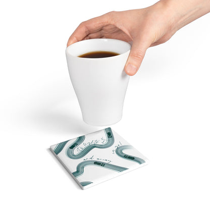 Green F1 Ceramic Coaster | Curved Tracks with Tiny Cars