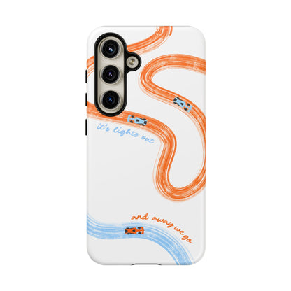 McLaren F1 Phone Case Orange and Blue Painted "its lights out and away we go", Trendy F1 Gift, Formula 1 Gift, Cute F1 Phone Case