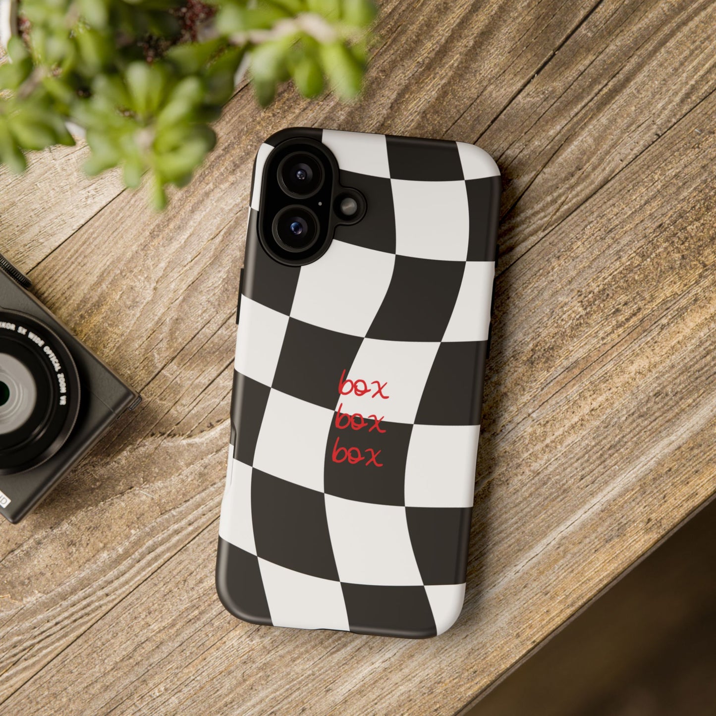 Black and Red Checkered F1 Phone Case, Box Box Box F1 Phone Case