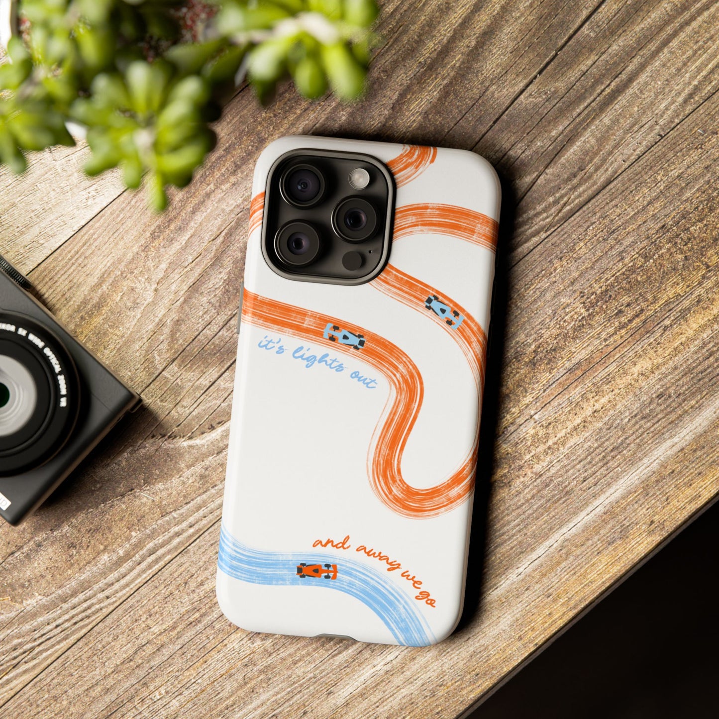 McLaren F1 Phone Case Orange and Blue Painted "its lights out and away we go", Trendy F1 Gift, Formula 1 Gift, Cute F1 Phone Case