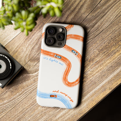 McLaren F1 Phone Case Orange and Blue Painted "its lights out and away we go", Trendy F1 Gift, Formula 1 Gift, Cute F1 Phone Case