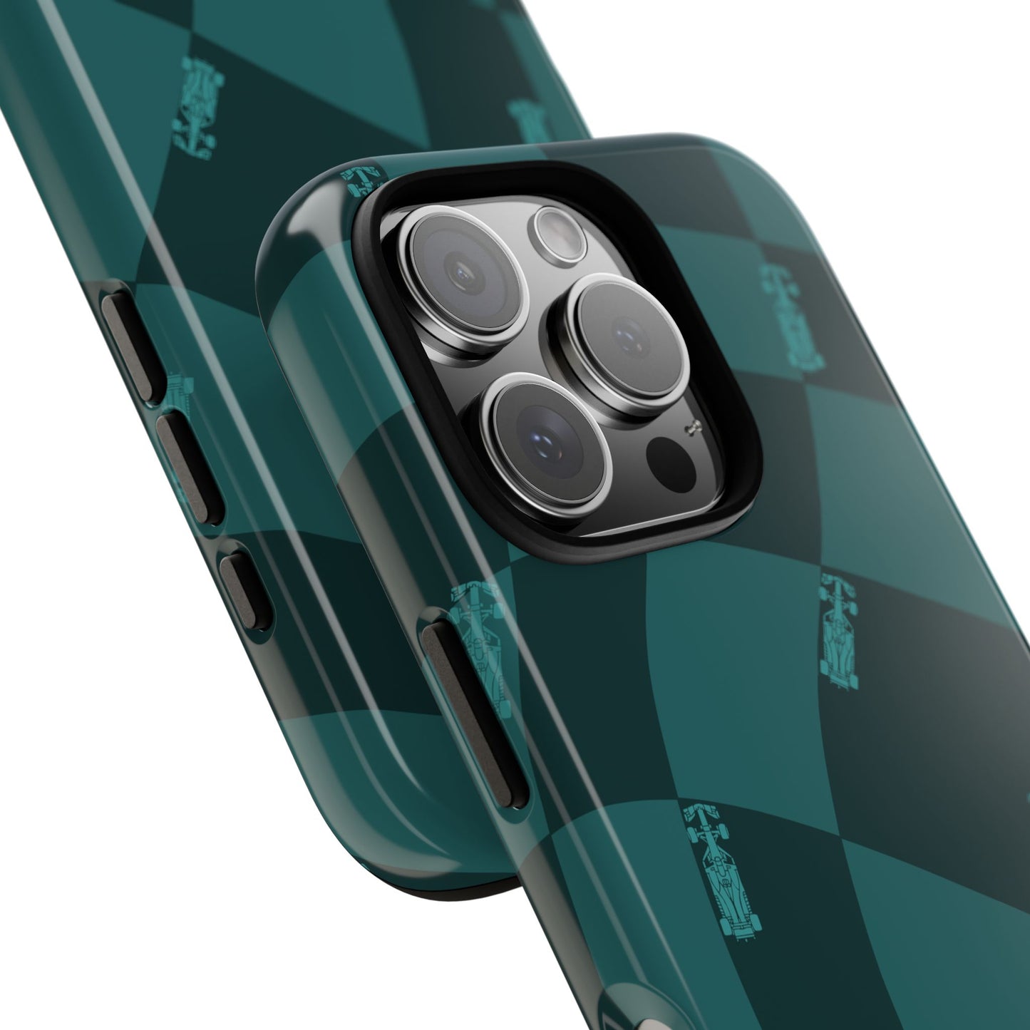 F1 Phone Case Teal Checkered Design, Trendy F1 Gift, Formula 1 Gift, Cute F1 Phone Case, Unique Formula One Phone Case
