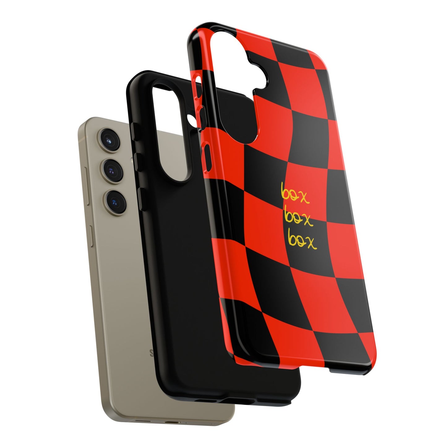 F1 Ferrari Black and Red Checkered Phone Case, Box Box Box F1 Phone Case