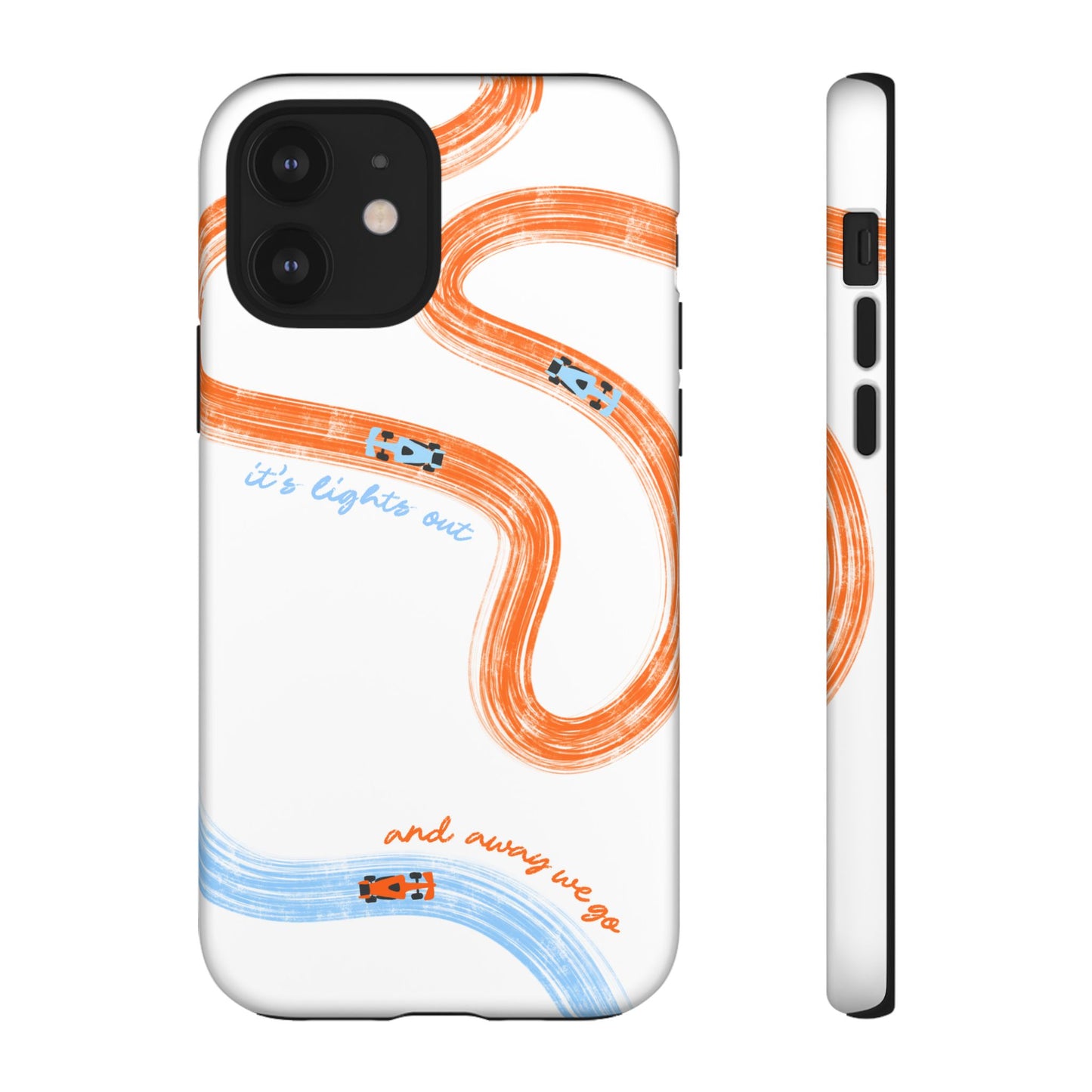 McLaren F1 Phone Case Orange and Blue Painted "its lights out and away we go", Trendy F1 Gift, Formula 1 Gift, Cute F1 Phone Case