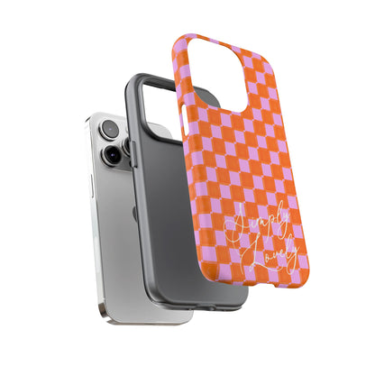 Simply Lovely Orange and Pink Checkered F1 Phone Case Design, Trendy F1 Gift, Formula 1 Gift, Cute F1 Phone Case